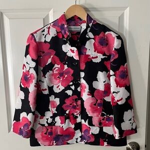 Alfred Dunner Black, Pink Floral lightweight Blazer Sz 8Petite